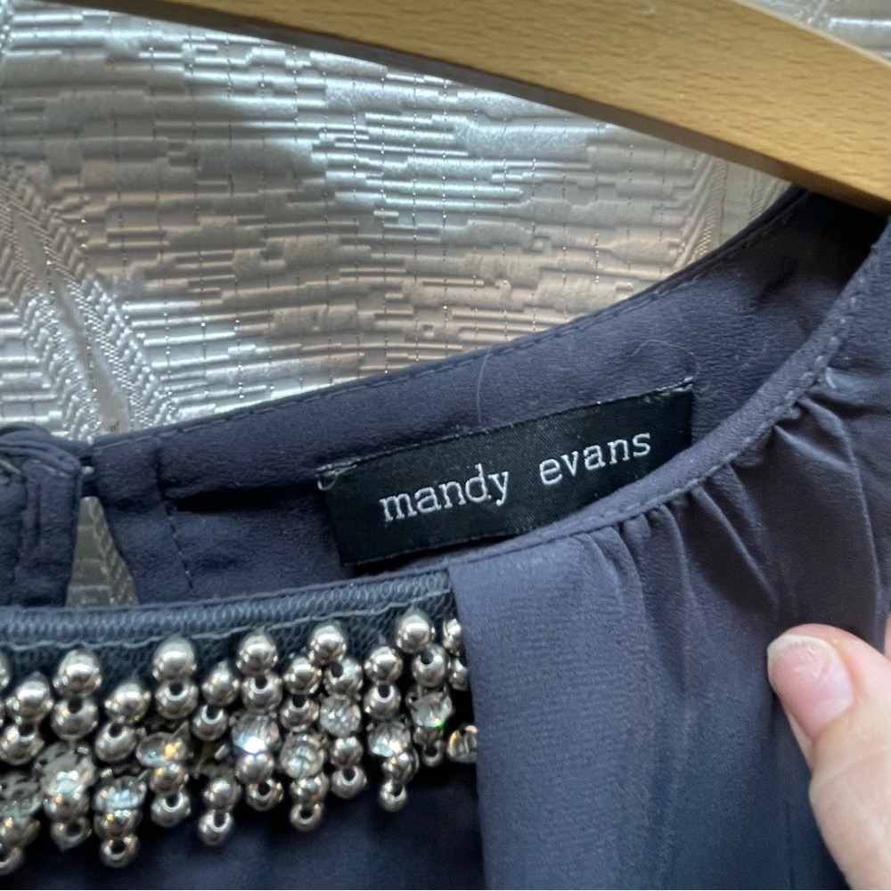 Mandy Evans Embellished Neckline Dark Gray Long Sleeve Blouse Top Size L - Picture 2 of 10